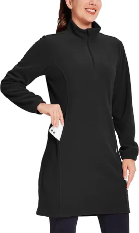 Willit Women's Fleece Dress Sweatshirt Thermal Long Pullover Polar Winter Dress with Pocket