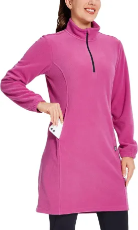 Willit Women's Fleece Dress Sweatshirt Thermal Long Pullover Polar Winter Dress with Pocket