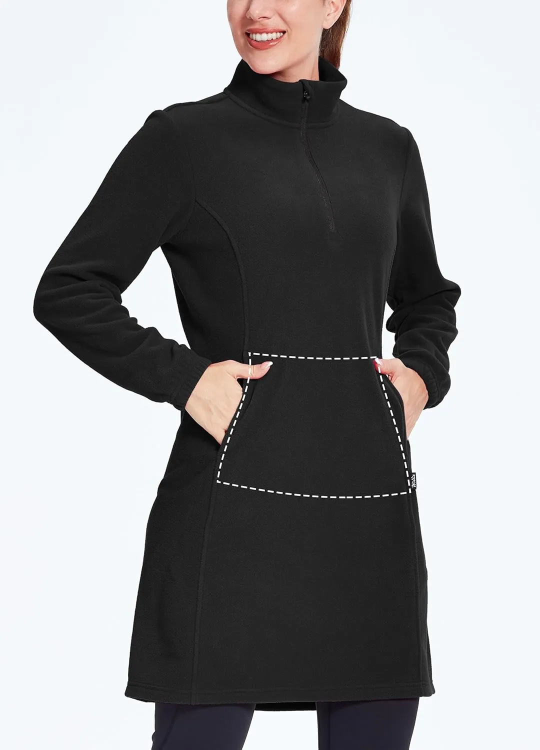 Willit Women's Fleece Dress Sweatshirt Thermal Long Pullover Polar Winter Dress with Pocket