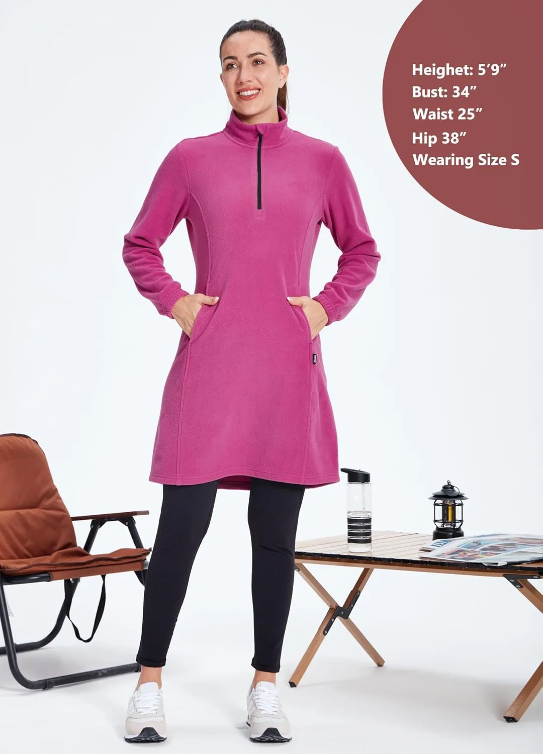 Willit Women's Fleece Dress Sweatshirt Thermal Long Pullover Polar Winter Dress with Pocket