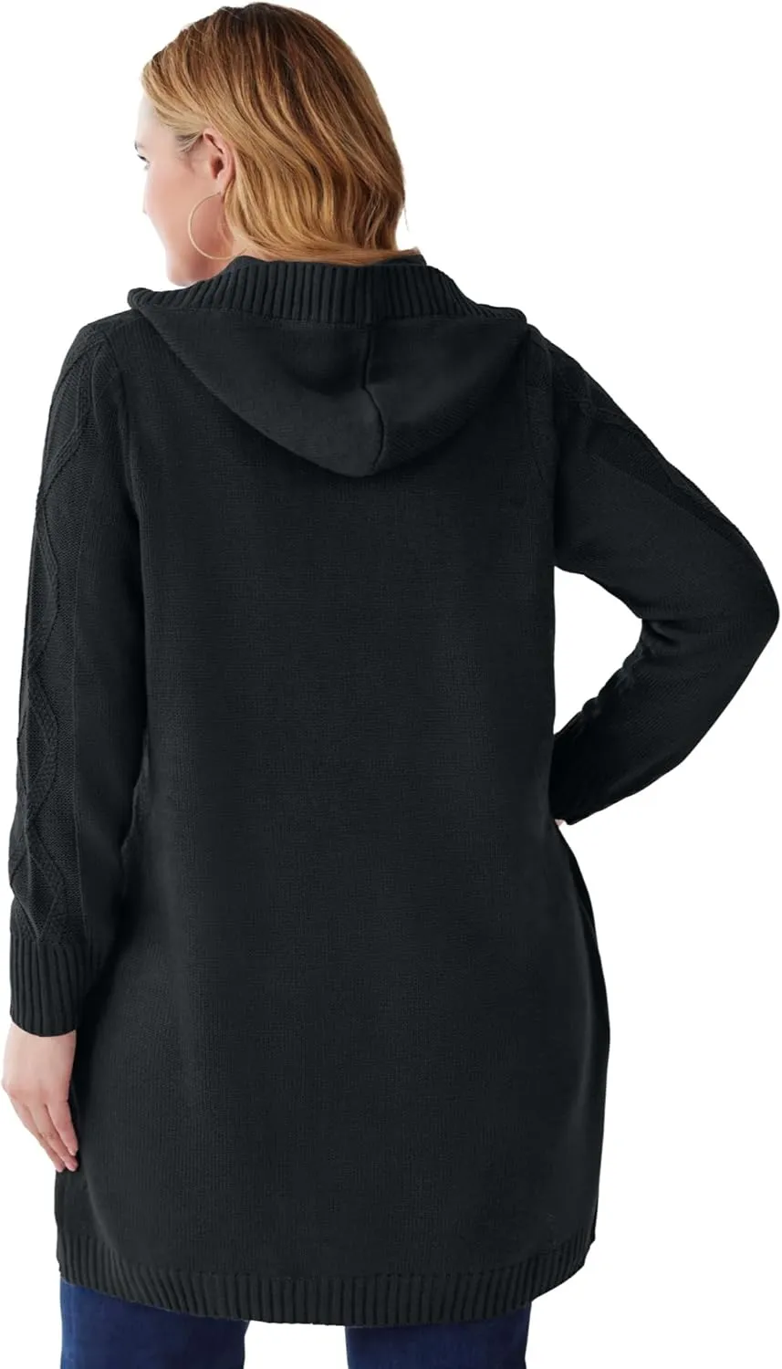 Woman Within Plus Size Cable Cardigan Hoodie
