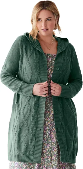 Woman Within Plus Size Cable Cardigan Hoodie