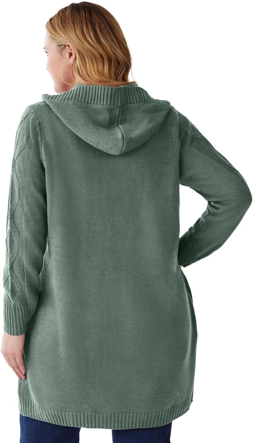 Woman Within Plus Size Cable Cardigan Hoodie