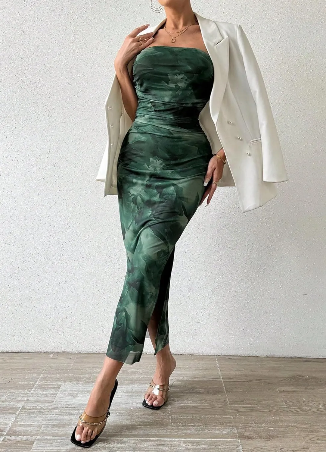 Women's Summer Strapless Dresses Maxi Bodycon Tube Top Dress Floral Beach Vacation Clothes for Women