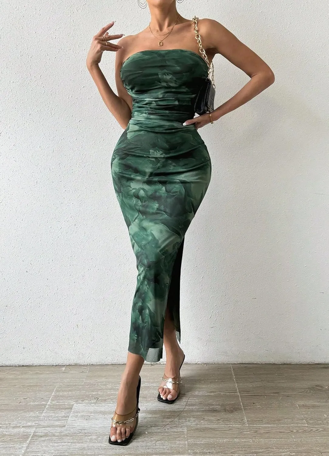 Women's Summer Strapless Dresses Maxi Bodycon Tube Top Dress Floral Beach Vacation Clothes for Women
