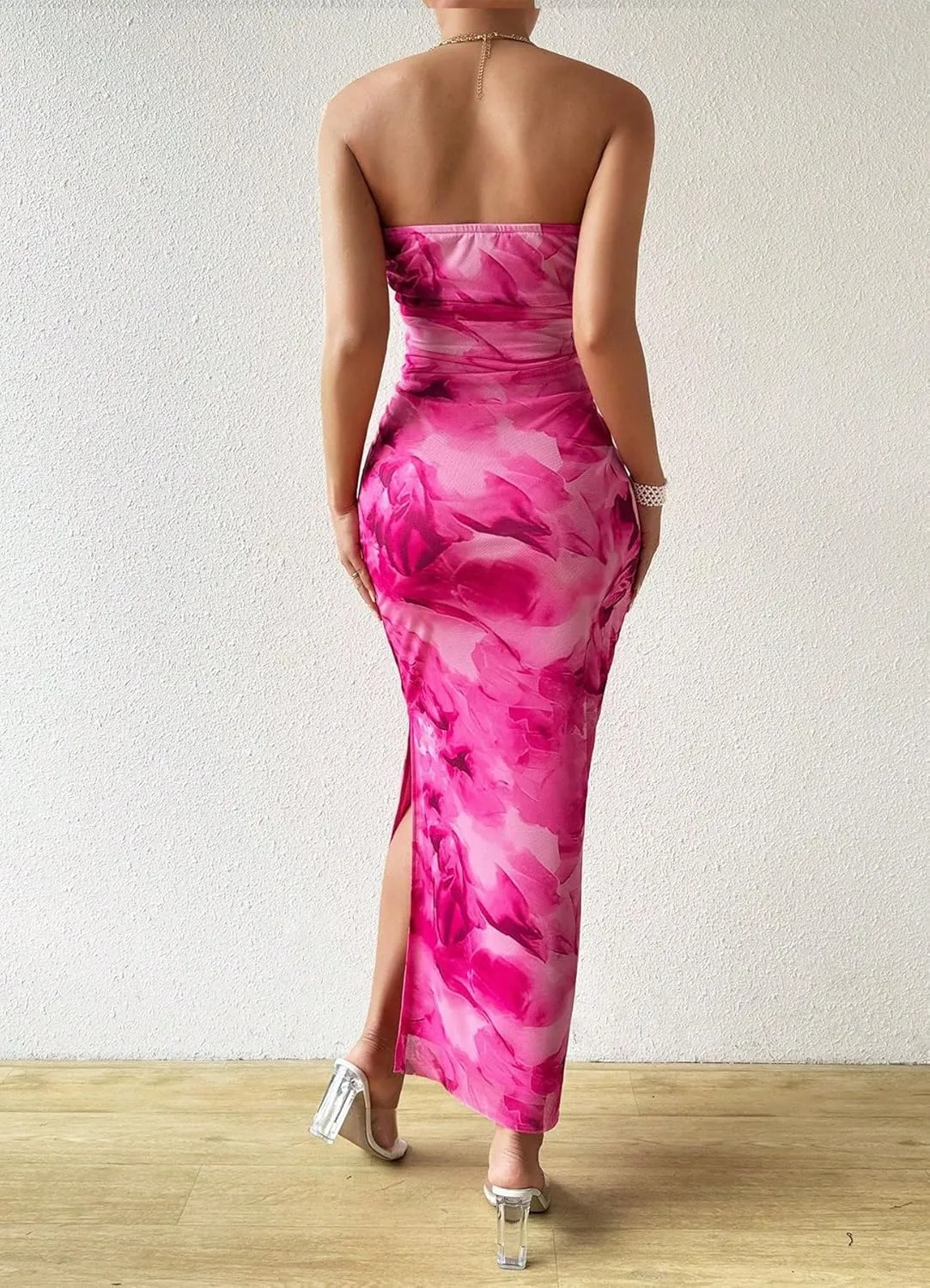 Women's Summer Strapless Dresses Maxi Bodycon Tube Top Dress Floral Beach Vacation Clothes for Women