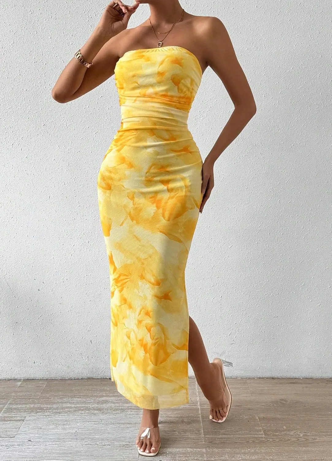 Women's Summer Strapless Dresses Maxi Bodycon Tube Top Dress Floral Beach Vacation Clothes for Women