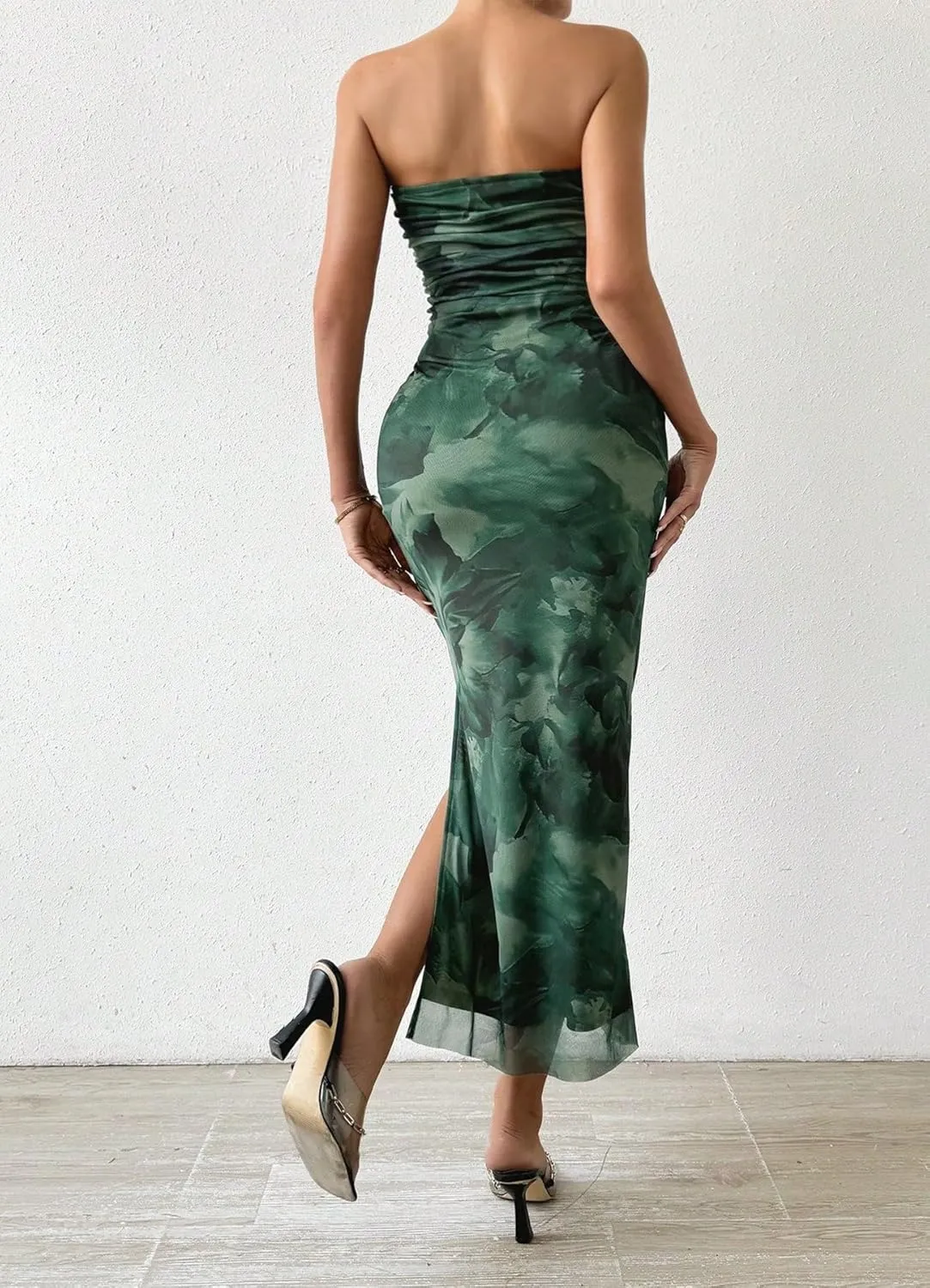 Women's Summer Strapless Dresses Maxi Bodycon Tube Top Dress Floral Beach Vacation Clothes for Women